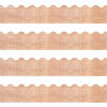 72 Feet Burlap Bulletin Board Border Brown Burlap Scalloped Borders Trim Rustic Die-Cut Bulletin Board Stripes Farmhouse Classroom Border Decorations for Fall Back to School Office Party Decor - style: Burlap Pattern