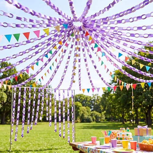 Lincia 600 Sheet Paper Chain Garland Strips 1x8 Inch with Double Sided Tape, DIY Construction Paper Chains for Birthday Wedding Holiday Party Decorations, Crafts Supplies (Purple Gradient) - color: Purple Gradient