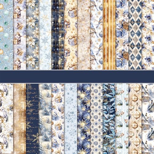 Scrapbook Paper Winter Patterned Paper for Scrapbooking, 24 Sheets Double Sided Colorful Holiday Decorative Craft Papers for Junk Journals Greeting Cards Decoration (C, 12x12 IN) - color: C