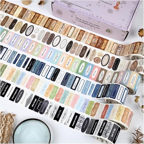 822pcs Small Vintage Motivational Quote Words Stickers Set, Ephemera for Junk Journal Supplies, 6 Rolls Decorative Tape Die Cut Stickers for Scrapbooking, Journaling, Arts Crafts, Collage - style: 6 Rolls Artistic Quotes Phrases Tape