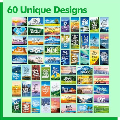 Gethelud 120 PCS Motivational Cards, 60 Designs Inspirational Cards with Beautiful Scenery, Encouragement Quote Affirmation Words for Students, Adults, Office/School Supplies (2” x 3.5”) - style: Scenery Motivational Cards
