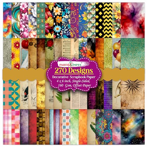 PARTH IMPEX 270 Sheets Scrapbook Paper 4x6 Single-Side - Floral Watercolor Vintage 160gsm Thick Decorative Colored Cardstock for Art Craft Scrapbooking Journaling Supplies Aesthetic Room Decor