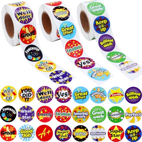 1500Pcs Stickers for Kids Classroom, 24 Design Styles Teacher Students Reward Stickers for School Classroom Supplies - size: 1500Pcs
