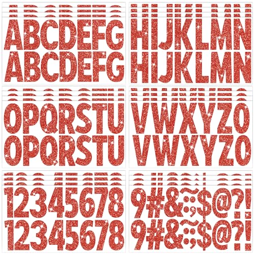 376 Pcs 24 Sheets Large Letter Stickers Glitter Big Font Alphabet Number Self Adhesive Vinyl Stick on Letters Sticker for Mailbox Crafts Poster Bulletin Boards Classroom Home Decor (Red, 2.5 Inch) - color: Red, size: 2.5 Inch
