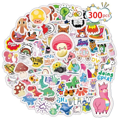 300pcs Random Cute Bulk Stickers Water Bottle Stickers for Adults, Waterproof Sticker Bulk Decals Pack for Computer, Helmet - size: 300pcs