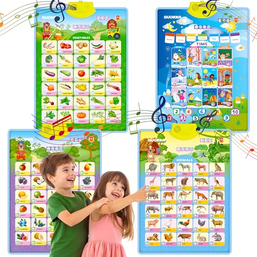 QUOKKA Educational Toys for Kids 5-7 Year Old - Set of 4 Vertical 4 Learning Wall Chart for Toddlers Age 3 4 6+ - Interactive Speech Therapy Poster Boy Girl - Autism Puzzle Game 8-10-12 - style: 4 ABC Charts