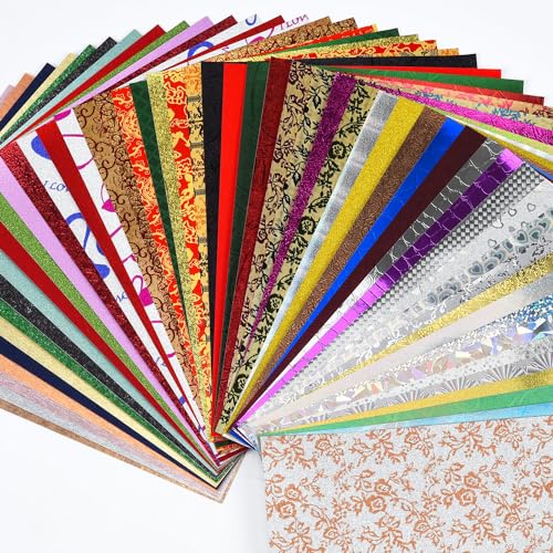 A5 GlitterTextured Scrapbook Paper - 50 Sheets Assorted Colors Designs Embossed Holographic Art Paper Pack for Greeting Cards Scrapbooking Collage Holiday Crafting - color: A5 Art Textured Paper