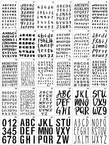 30 Pieces Letter Stencils for Painting 4 x 7 Inch Alphabet Reusable Plastic Numbers Font Templates for Journal Notebook, Diary, Scrapbook Decor Supplies
