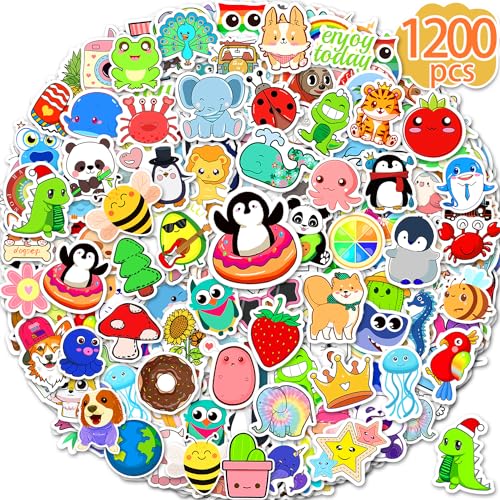1200 Pcs Stickers for Kids, Cute Water Bottle Stickers, Kawaii Vinyl Sticker for Students Gifts School Supplies Classroom Teacher Prizes Animal Waterproof Sticker, Bulk Sticker Packs for Boys Girls - style: 1200pcs