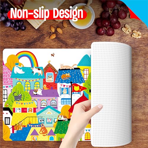 6 Pack Placemats for Kids, Non-Slip Washable Dining Mats, Reusable Cat-Themed Table Mats for Home, Kindergarten, Classroom, Nursery - style: Cat