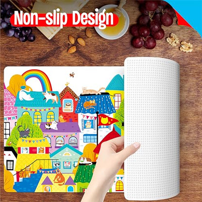 6 Pack Placemats for Kids, Non-Slip Washable Dining Mats, Reusable Cat-Themed Table Mats for Home, Kindergarten, Classroom, Nursery - style: Cat