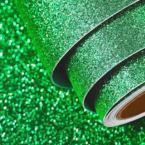 FunStick 15.8"x240" Irish Green Glitter Peel and Stick Wallpaper Self Adhesive Waterproof Decorative Sparkle Glitter Contact Paper for Walls Cabinet Crafts Shelf - color: Green, size: 15.8" x 240"