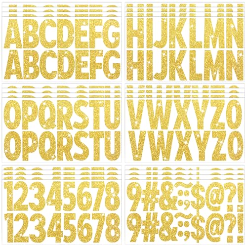 376 Pcs 24 Sheets Large Letter Stickers Glitter Big Font Alphabet Number Self Adhesive Vinyl Stick on Letters Sticker for Mailbox Crafts Poster Bulletin Boards Classroom Home Decor (Gold, 2.5 Inch) - color: Gold, size: 2.5 Inch