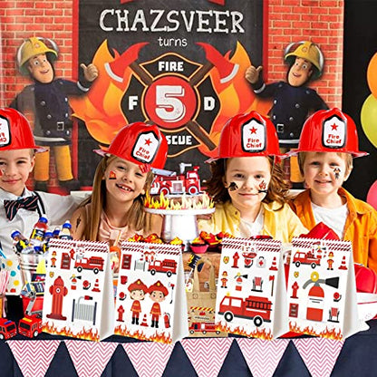 24pcs Firetruck Goodie Bags Fire Truck Birthday Party Supplies Firefighter Party Supplies Firetruck Birthday Decorations - style: firetruck