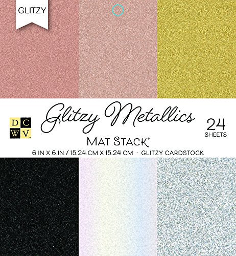 Glitter Cardstock Paper 6x6 inches - Sparkly Craft Paper for Card Making, Scrapbooks, Art Projects - 24 Single Sided Sheets, 6 Glitzy Metallic Colors - color: Glitzy Metallics