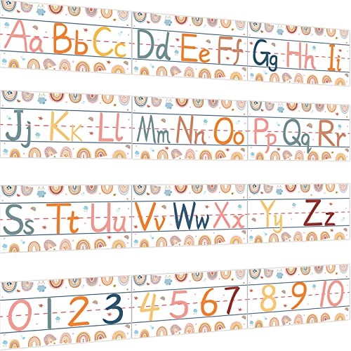 gisgfim 12 Pieces Alphabet Bulletin Board Strips Set Boho Rainbow Alphabet Line ABC Alphabet Banner & Number Border Posters for Preschool Kindergarten Classroom Playroom Bedroom (Boho) - style: Rainbow