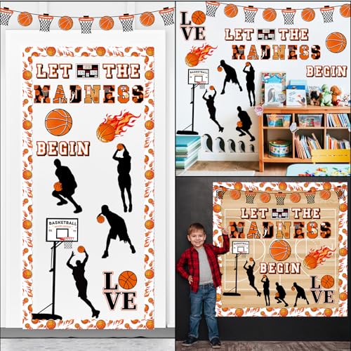 gisgfim Basketball Bulletin Board Decoration Set with Background Paper & Borders Cutouts Let The Madness Basketball Sport Bulletin Board Decor for Classroom School Game Craft Supplies(Basketball) - style: Let The Madness Basketball