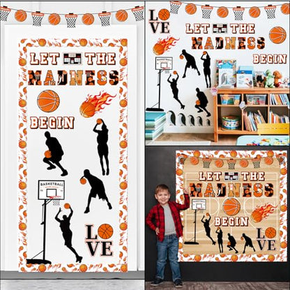 gisgfim Basketball Bulletin Board Decoration Set with Background Paper & Borders Cutouts Let The Madness Basketball Sport Bulletin Board Decor for Classroom School Game Craft Supplies(Basketball) - style: Let The Madness Basketball