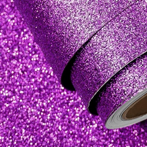 FunStick Violet Purple Glitter Wallpaper Peel and Stick Sparkle Purple Glitter Contact Paper for Cabinets Drawers Walls Desk Self Adhesive Removable Wallpaper for Kids Girls Bedroom Vinyl Wrap 16"x80" - color: Dark Purple, size: 15.8" x 78.8"