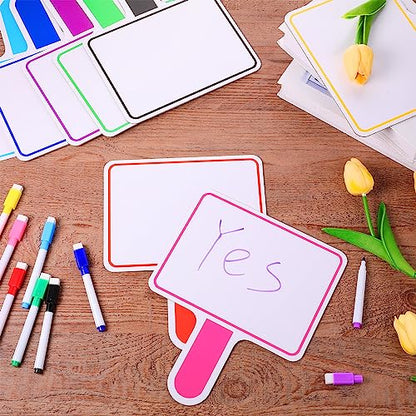 Crtiin 40 Pcs Colorful Dry Erase Paddles Auction Paddles Mini Dry Erase Board Small Handheld Double Sided Whiteboard Quick Response Answer Board for Student Teaching Classroom (Multi Color)