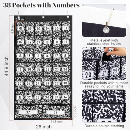 Colarr 38 Composition Book Classroom Pocket Chart Organizer with Numbers Oxford Fabric Cell Phones Calculator Holder for Classroom Pocket Organizer Hanging Chart with Numbered Slots and 4 Hooks - style: Composition Book