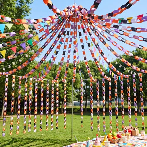 Lincia 600 Sheet Paper Chain Garland Strips 1x8 Inch with Double Sided Tape, DIY Construction Paper Chains for Birthday Wedding Holiday Party Decorations, Crafts Supplies (Purple Black) - color: Purple Black