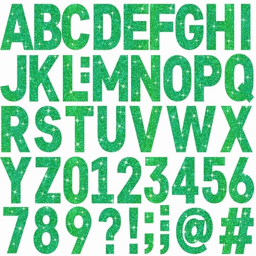 24 Sheets Large Letter Stickers Big Font Glitter Alphabet Number Stickers Self Adhesive Stick on Letters for Poster Board Bulletin Board Mailbox Crafts Classroom Home Decor (Green, 6 Inch) - color: Green, size: 6 Inch