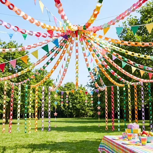 Lincia 600 Sheets Paper Chain Garland Strips 1x8 Inch with Double Sided Tape, DIY Construction Paper Chains for Birthday Wedding Holiday Party Decorations, Crafts Supplies (Bright) - color: Bright
