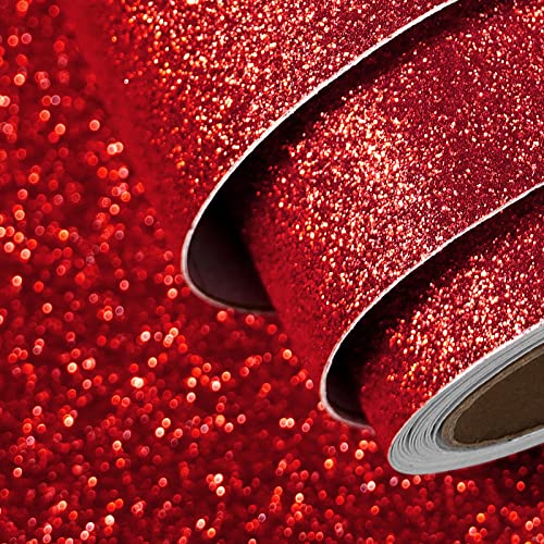 FunStick Ruby Red Glitter Wallpaper Sparkle Glitters Peel and Stick Wallpaper Red Glitter Contact Paper Self Adhesive Removable Glitters Fabric Wall Paper for Bedroom Cabinets Dresser Decor 15.8"x80" - color: Ruby Red, size: 15.8" x 78.8"