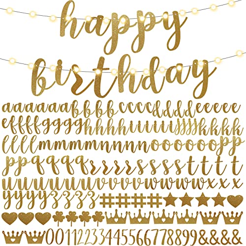TaoBary 167 Pcs DIY Banner Kit Happy Birthday Glitter Banner Customizable Glitter Make Your Own Kit 162 Letters Symbols and Numbers 3 Rope for Birthday Halloween Wedding Christmas(Champagne Gold) - color: Champagne Gold