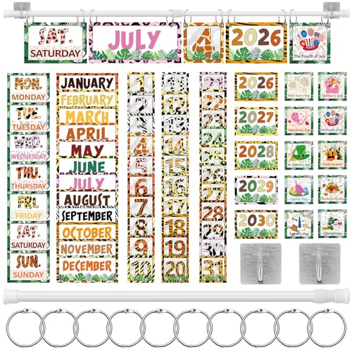 MotiMind 65 Pcs 2026 Safari Animal Flip Calendar Bulletin Board Set Flip Calendar with Adjustable Holder Colorful Classroom Decor Include 65 Date Card for Back to School Home Decor Supplies - style: Safari Animal