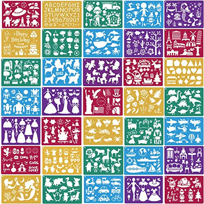Stencils for Kids,35 PCS Drawing Stencils Templates Kids Reusable Plastic Stencils with Variety of Themes/Shapes,Girls Boys Christmas Birthday Gift - color: Multi 35PCS