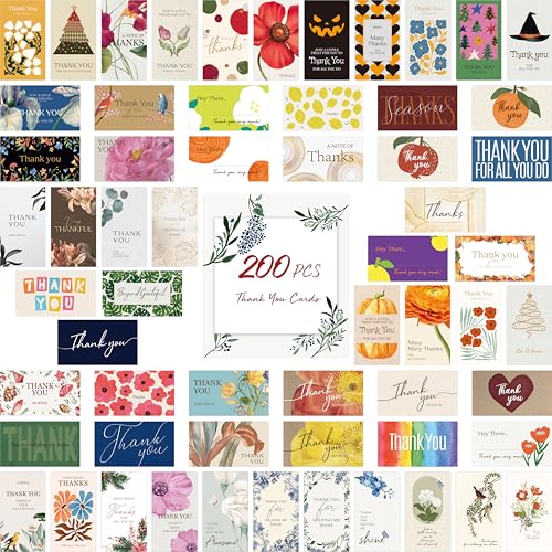 Gethelud 200 PCS Thank You Cards, 60 Delicate Designs For All Occasions, Small Thank You Cards for Business Gifts, Parties, Weddings, and Any Occasion (2” x 3.5”) - style: Thank You Cards-A