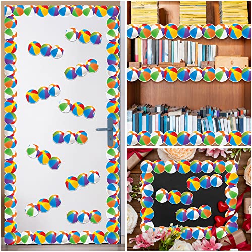 Panelee Summer Beach Ball Border 68.9 Feet Bulletin Board Border Butterflies Flowers Bee Space Inspirational Cute Decor for Classroom Bulletin Boards Chalkboard Wall Decor - style: Ball