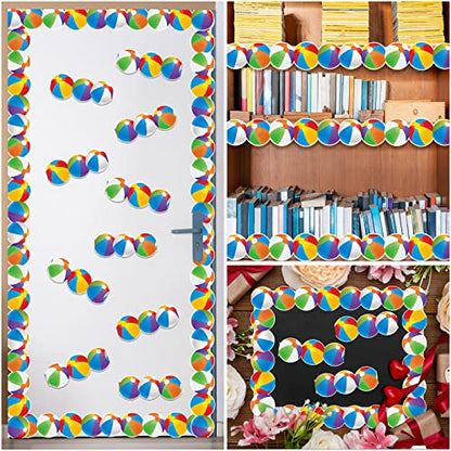 Panelee Summer Beach Ball Border 68.9 Feet Bulletin Board Border Butterflies Flowers Bee Space Inspirational Cute Decor for Classroom Bulletin Boards Chalkboard Wall Decor - style: Ball