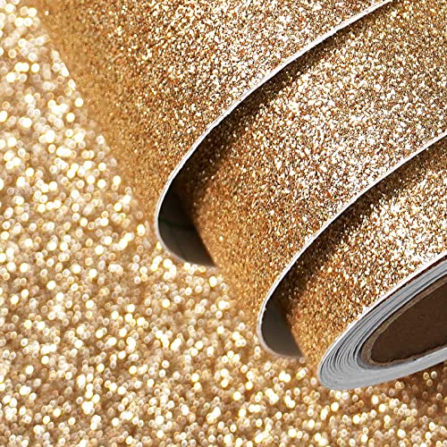 FunStick Champagne Gold Glitter Wallpaper Peel and Stick Sparkle Gold Glitter Contact Paper for Cabinets Decorative Self Adhesive Fabric Glitters Wallpaper for Bedroom Crafts Drawer Shelf 15.8"x78.8" - color: Champagne Gold, size: 15.8" x 78.8"