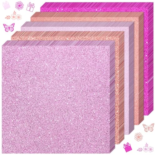 Kisston 50 Pcs 12" x 12" Rose Pink Glitter Cardstock Paper No-shed Card Stock Paper 250 GSM(92 lb) Heavyweight Cardstock Glitter for Crafts Sparkly for Card Making DIY Art Projects Scrapbook - color: Rose Pink, size: 250 Gsm