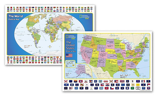 National Geographic World and United States for Kids Maps (Poster Size: 36 x 24 in) [Map Pack Bundle] (National Geographic Reference Map)