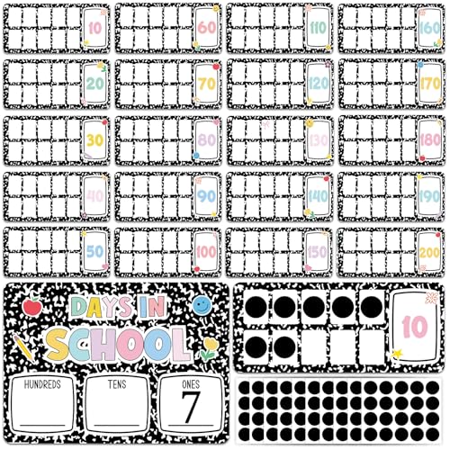 Composition Number of The Day Posters Back to School Countdown Bulletin Board Decoration First Day of School Poster Composition Place Value Chart for Classroom Hundreds Tens Ones Counting Pocket Chart - style: Composition book
