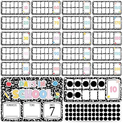 Composition Number of The Day Posters Back to School Countdown Bulletin Board Decoration First Day of School Poster Composition Place Value Chart for Classroom Hundreds Tens Ones Counting Pocket Chart - style: Composition book