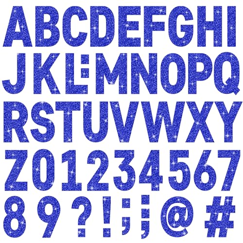 24 Sheets Large Letter Stickers 4 Inch Big Font 282 Pcs Glitter Alphabet Number Stickers Self Adhesive Stick on Letters for Poster Board Bulletin Board Mailbox Crafts Classroom Home Decor(Navy Blue) - color: Navy Blue, size: 4 Inch