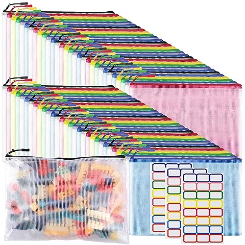 60pcs Large A4 Mesh Zipper Pouch File Bags YOPCDJ Reusable Zippered Pouches for Organizing Classroom, Board Game Storage, Puzzle Bags - style: Multicolored 60pcs,A4
