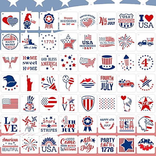 Augshy Patriotic Stencils - 56 Pack 4th of July Stencils for Painting American Flag, Scrapbooking, Drawing, Wall, Floor Decor, DIY Rock Painting Art Projects (3 Inch) - style: Patriotic