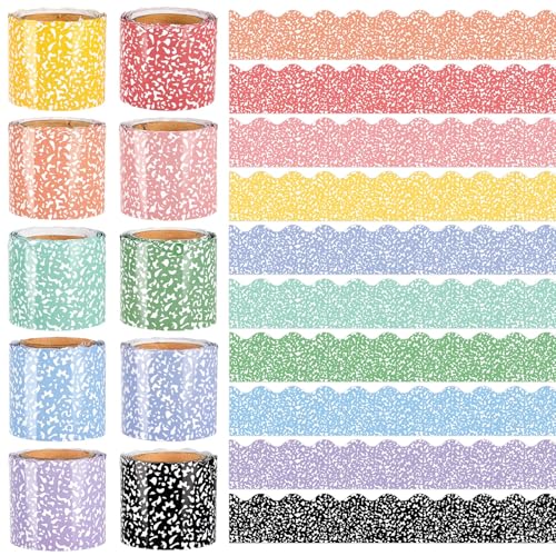 262Ft Colorful Composition Bulletin Border Notebook Die-Cut Border Trim 10 Rolls Composition Classroom Borders for Notebook Themed Scalloped Bulletin Board Decorations for Home School Wall Decor - style: Notebook