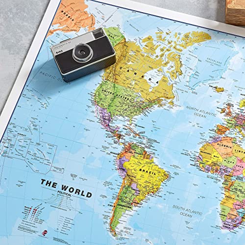 Giant World MegaMap, Large Wall Map (World Map with Flags - 23 x 33cm) - color: World Map with Flags - 23 x 33cm