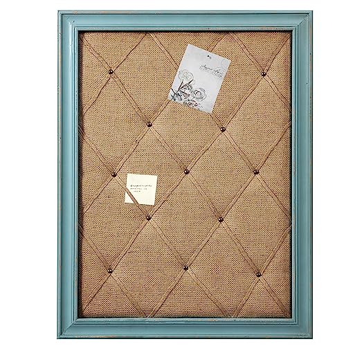 SOFE Fabric Bulletin Board Memo Board 21"×27", Large Cork Boards for Walls with Rustic Blue Frame, Vision Boards Photo Display Board, Pinboard Wall Organizer, Decorative Note Message Board - color: Turquoise