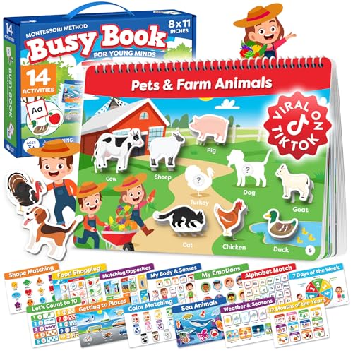 Montessori Busy Book for Toddlers 3-5 - Preassembled Preschool Workbook, Toddler Busy Book - Montessori Toys for 3 Year Old, Preschool Learning Toys Activities - 3 Year Old Girl Gifts, Boy Gifts
