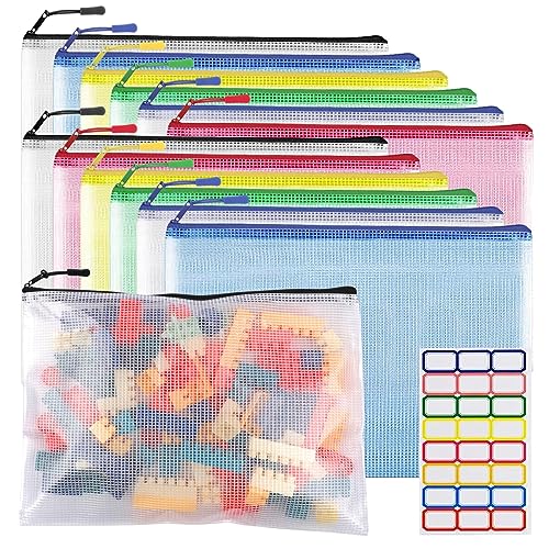 12pcs Large A4 Mesh Zipper Pouch File Bags YOPCDJ Reusable Zippered Pouches for Organizing Classroom, Board Game Storage, Puzzle Bags - style: Multicolored 12pcs,a4