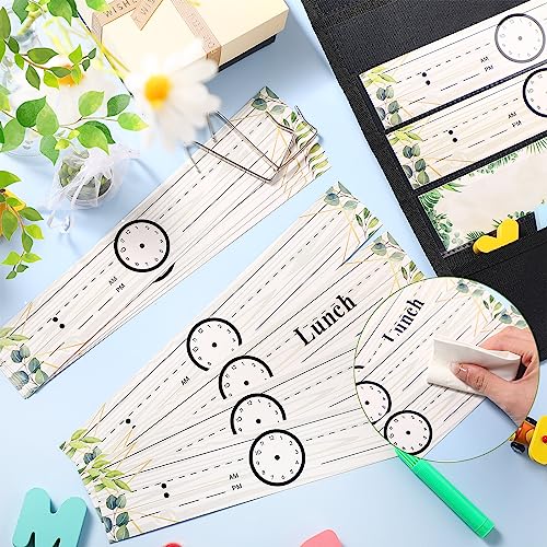 Tatuo Daily Schedule Pocket Chart Classroom Pocket Charts with Reusable Cards and 14 Pockets Farmhouse Classroom Supplies Greenery Schedule Charts for School Office Home Educational Activity(31 Pcs)