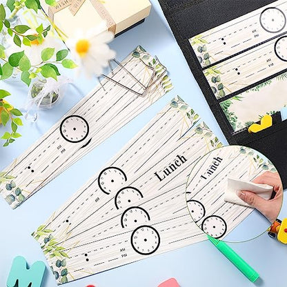 Tatuo Daily Schedule Pocket Chart Classroom Pocket Charts with Reusable Cards and 14 Pockets Farmhouse Classroom Supplies Greenery Schedule Charts for School Office Home Educational Activity(31 Pcs)
